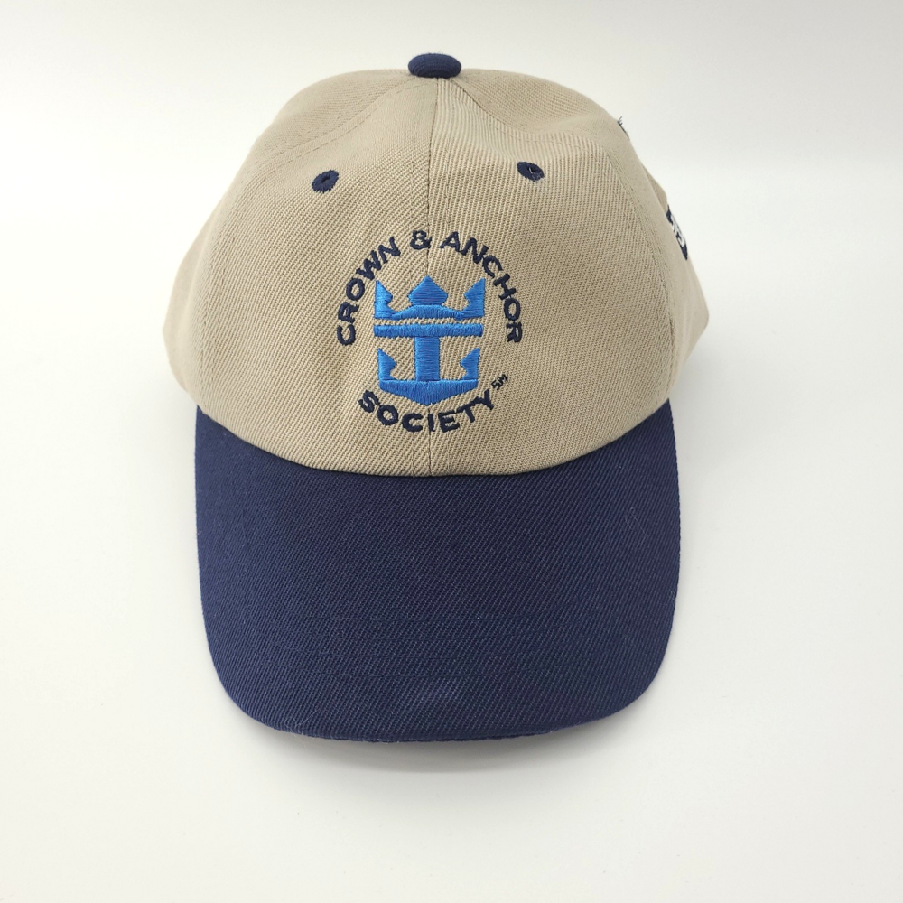 Royal Caribbean Crown & Anchor Society Baseball Cap Hat Beige Navy Blue Strap
